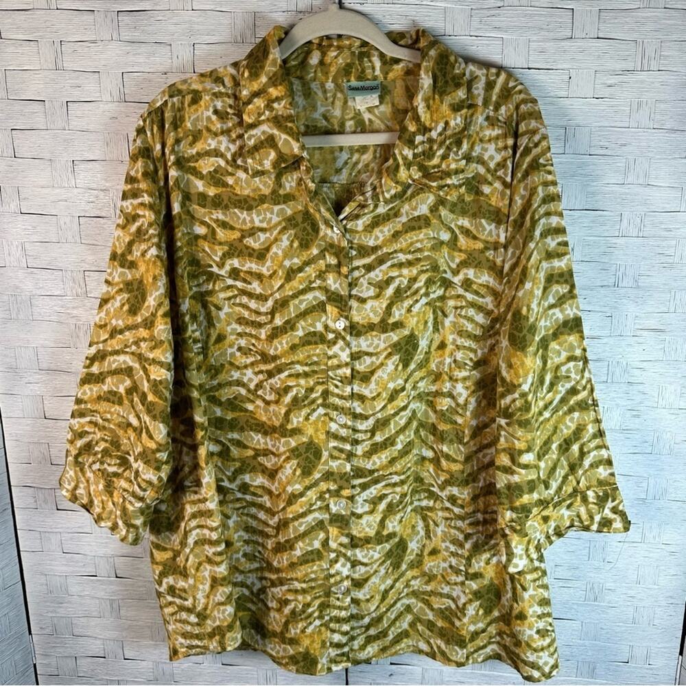 Sarah Morgan vintage blouse button down 3/4 sleeve then lightweight plus size
